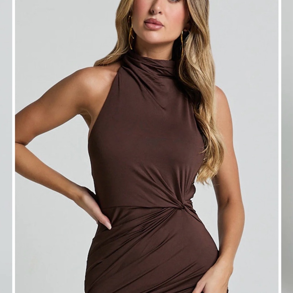 Showpo Brown Midi Twist Dress